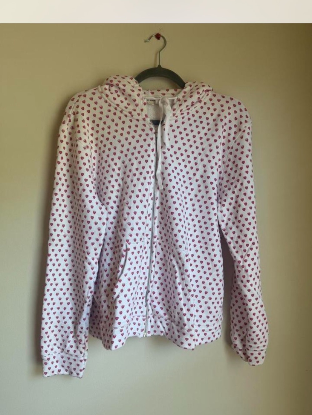 Roller Rabbit White Zip Hoodie with Pink Heart Print